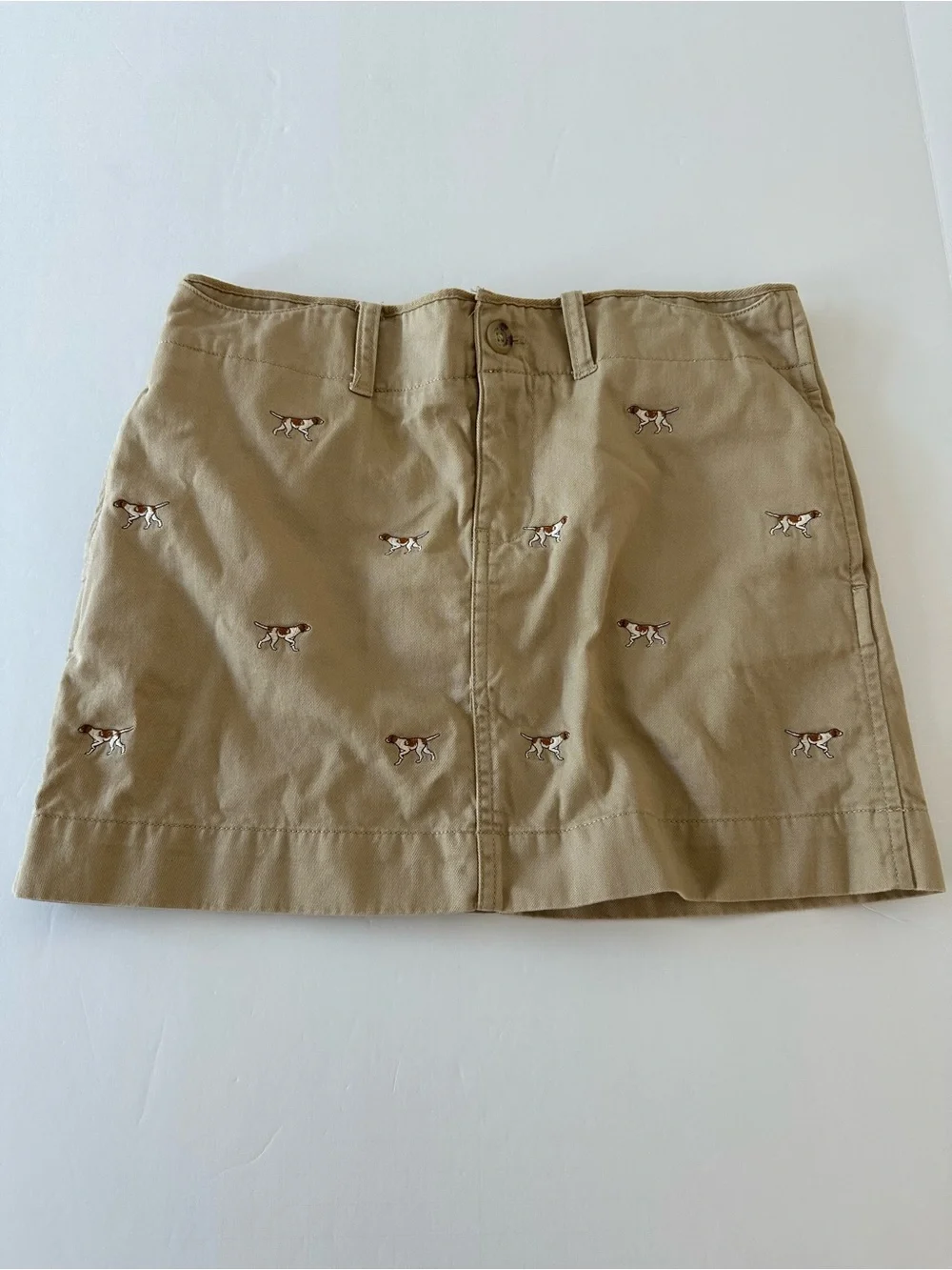 Ralph Lauren Girls Khaki Mini skirt With Embroidered Dogs Size 16 Classic